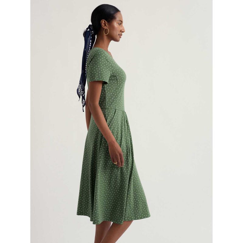 Seasalt Cornwall S/S April Dress - Little Sponge Spot Dried Basil image number 2